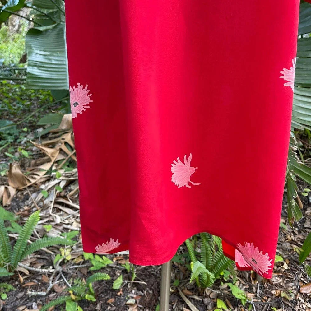 Vintage 70s Red Silk Asian Inspired Dress Floral Long Sleeve Rita Angelo M L - Picture 13 of 13